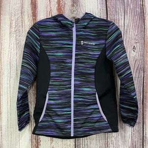 Free Country Lightweight Hood Jacket Black & Purple Strips Girls Sz 10/12  #5043